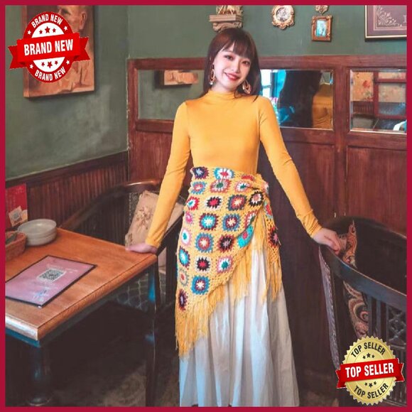 Handmade Crochet Fringed Poncho Cape Shawl Wrap 55x25in Acrylic - Picture 6 of 8